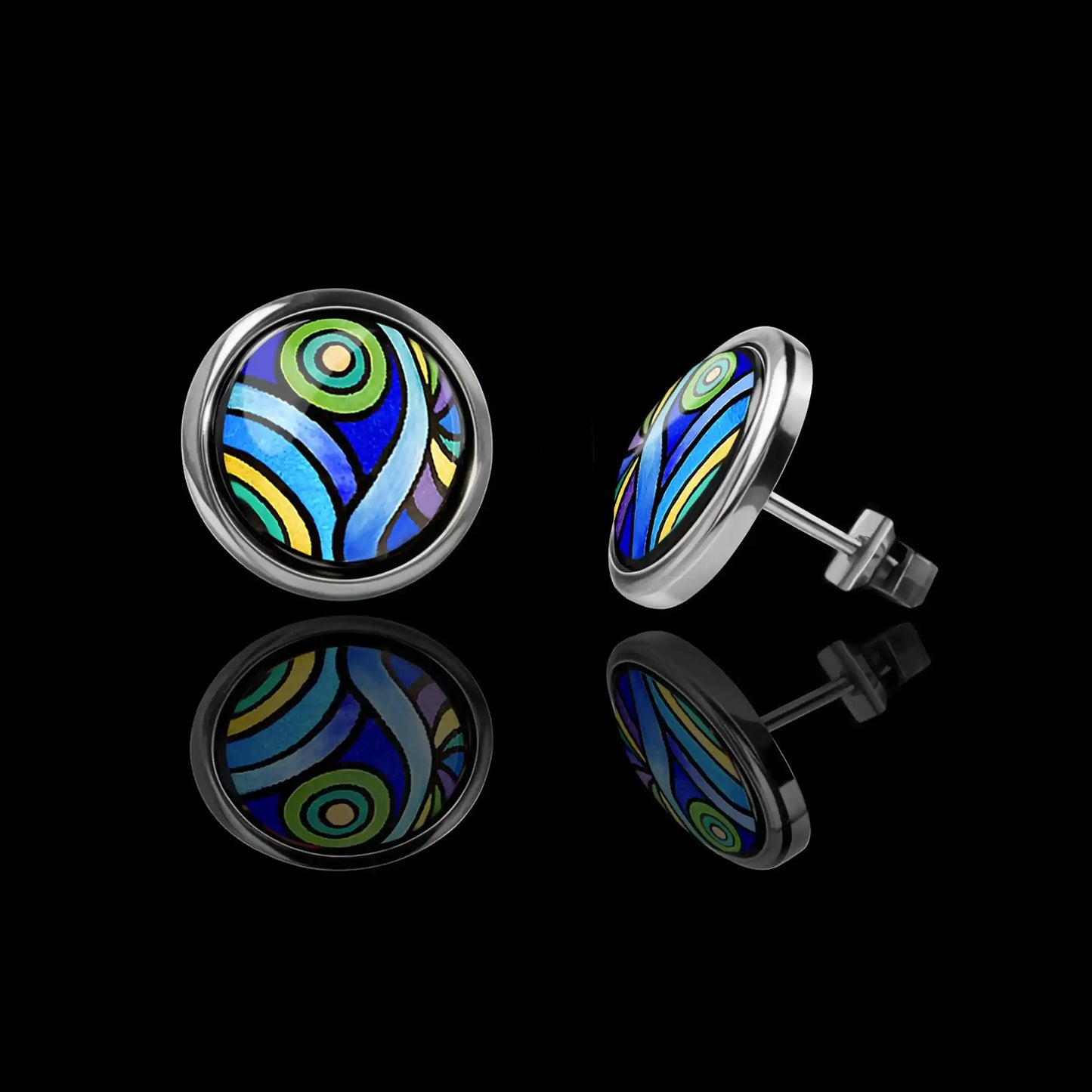 White gold studs with the painting of Van Gogh's "Starry Night"