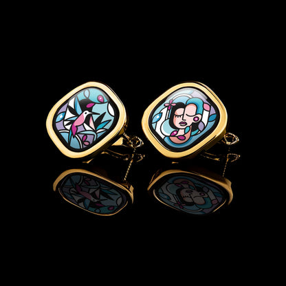 Square Gold Earrings "MuseGem"